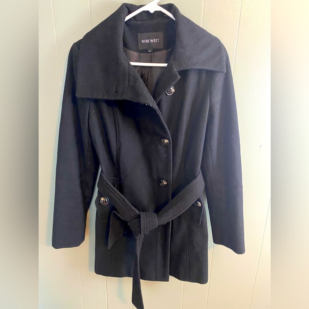 Nine West Black Belted Will Pea Coat - Women’s 6